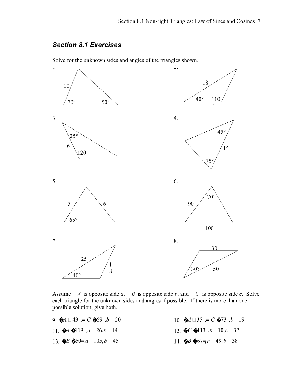 Section 8.1 Non-Right Triangles: Law of Sines and Cosines 523