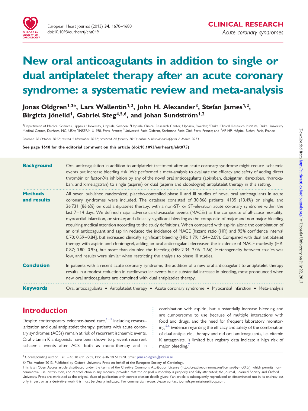 New Oral Anticoagulants in Addition to Single Or Dual Antiplatelet Therapy After an Acute Coronary Syndrome: a Systematic Review and Meta-Analysis