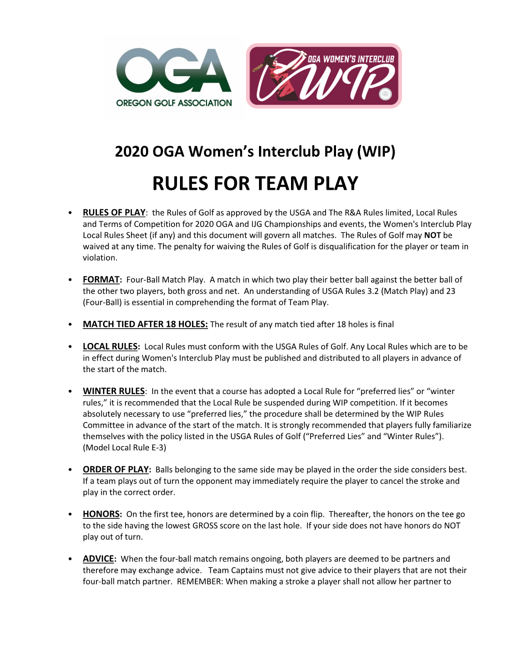 Rules for Team Play