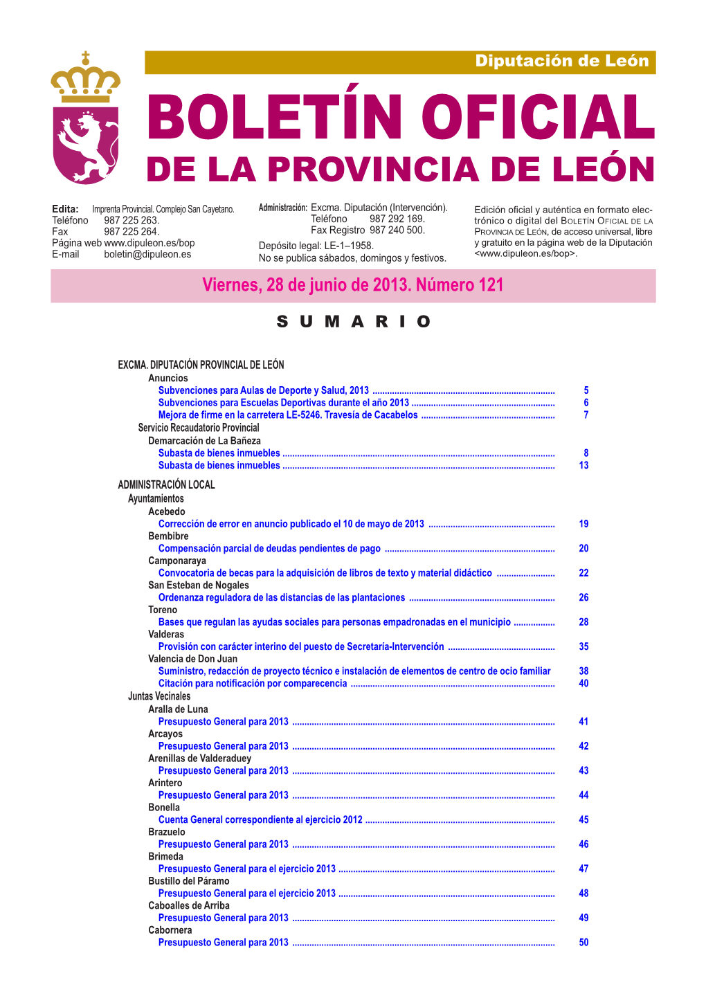 Boletín Oficial De La Provincia De León