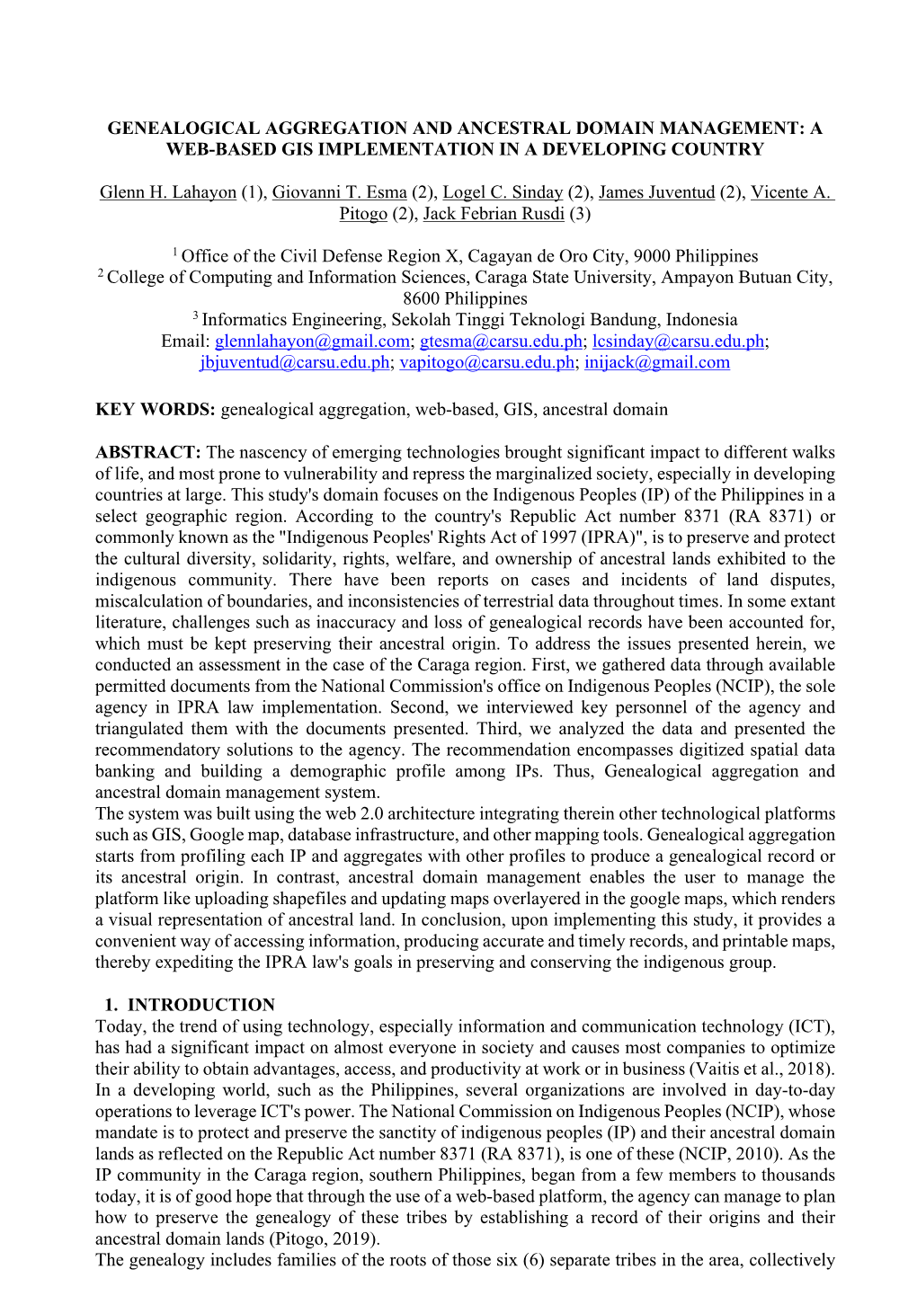 Genealogical Aggregation and Ancestral Domain Management: a Web-Based Gis Implementation in a Developing Country