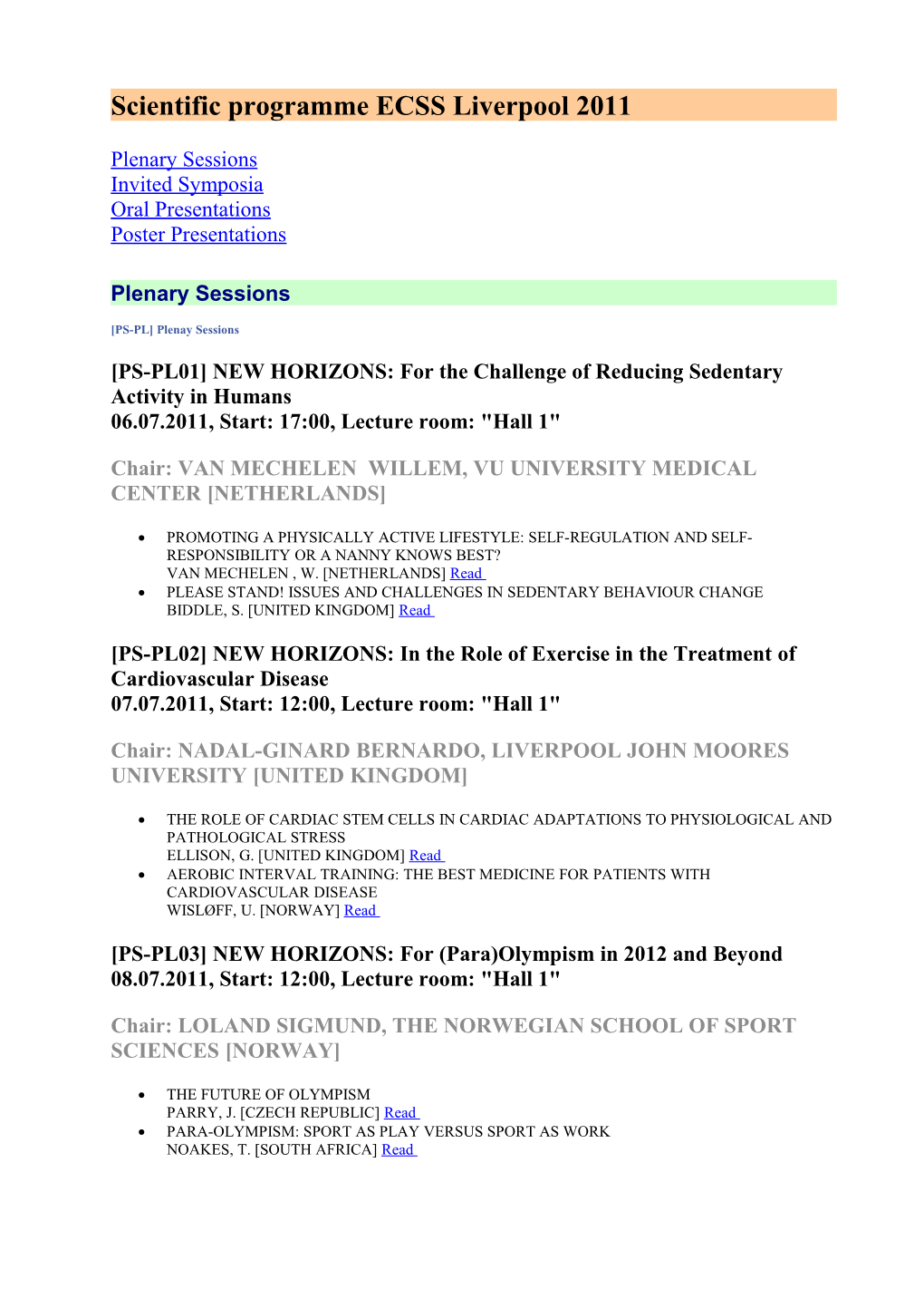 Scientific Programme ECSS Liverpool 2011