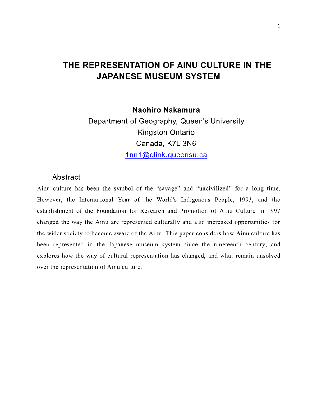 The Representation of Ainu Culture in the Japanese Museum System