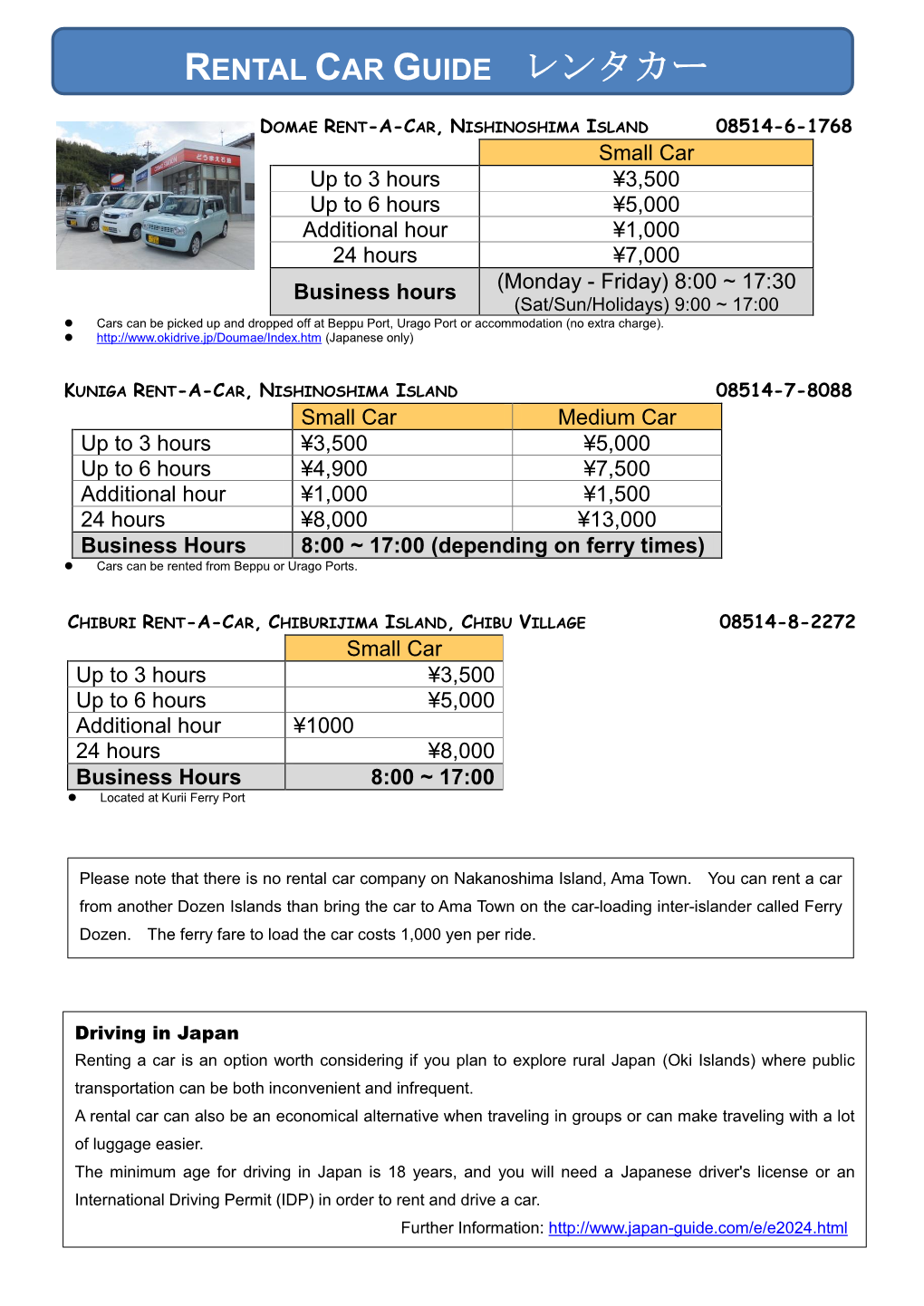 Rental Car Guide レンタカー