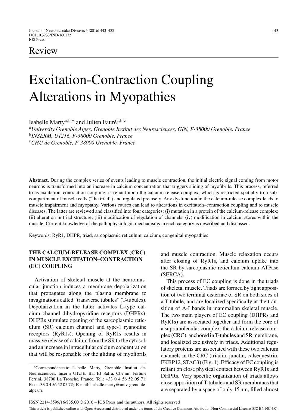 Excitation-Contraction Coupling Alterations in Myopathies