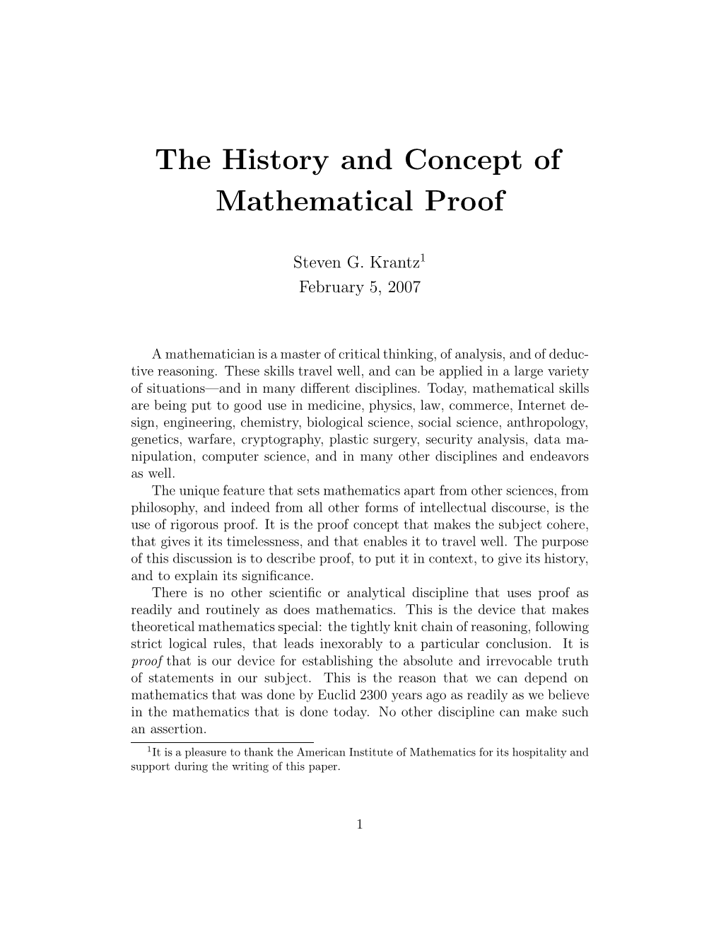 The History and Concept of Mathematical Proof