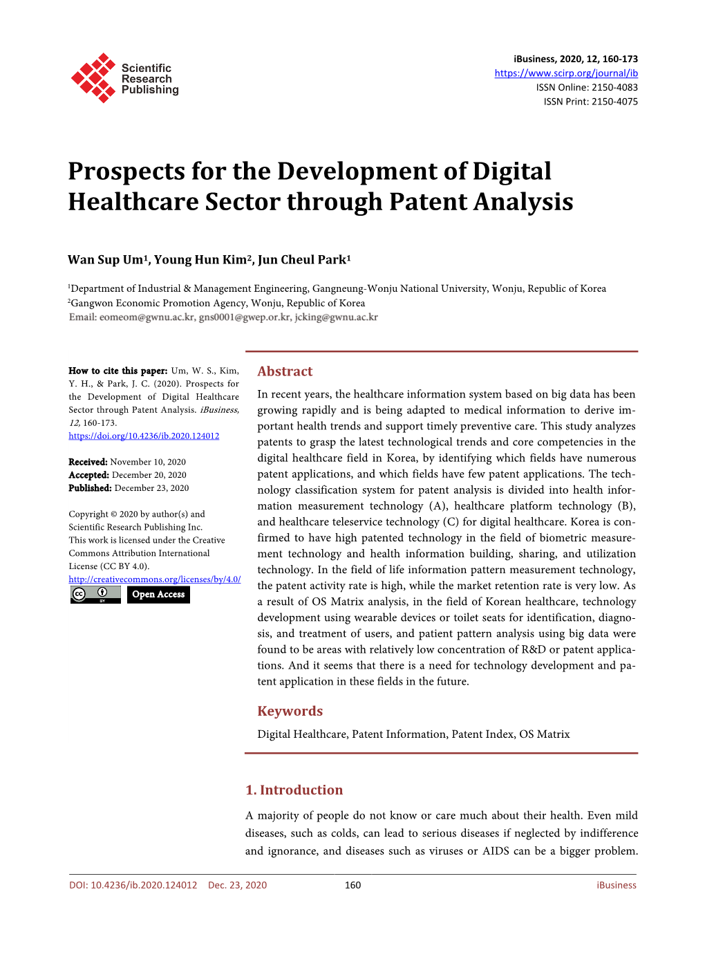 Prospects for the Development of Digital Healthcare Sector Through Patent Analysis