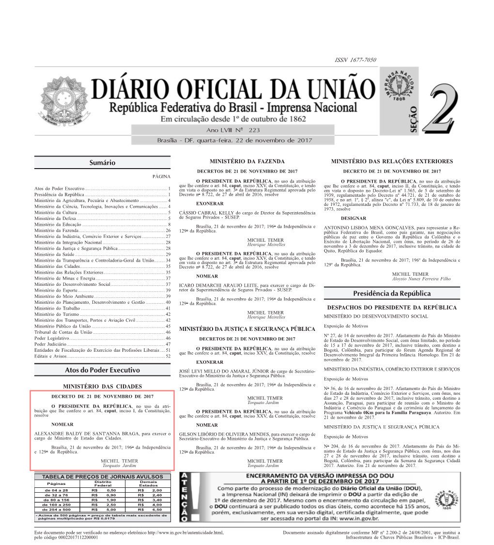 Sumário Atos Do Poder Executivo Presidência Da República