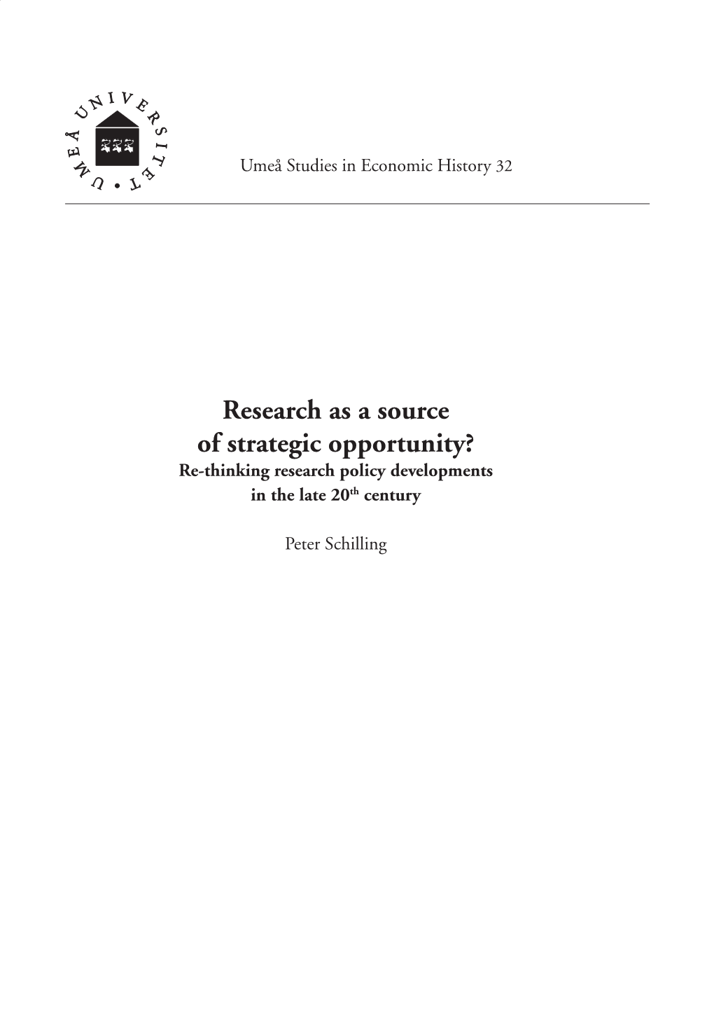 Peter Schilling Umeå Studies in Economic History 32 © Peter Schilling 2005