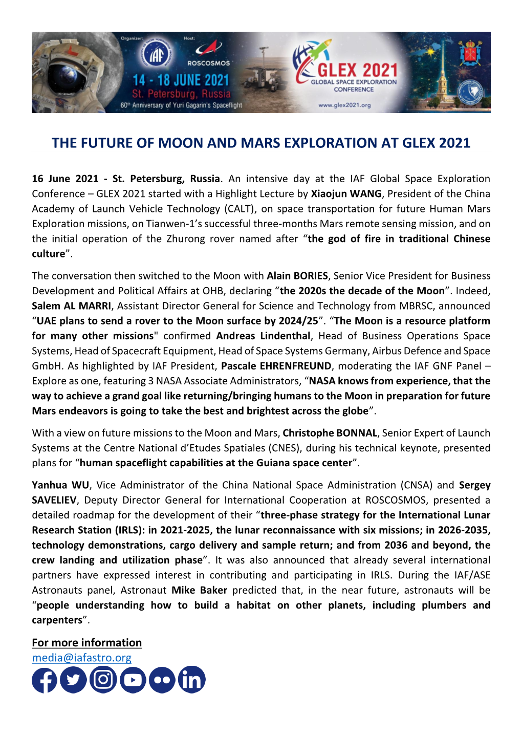 The Future of Moon and Mars Exploration at Glex 2021