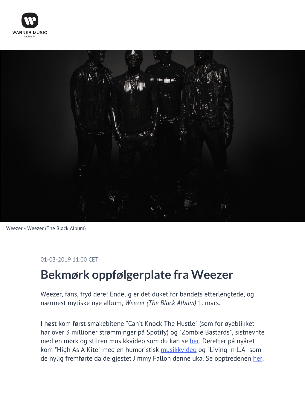 Bekmørk Oppfølgerplate Fra Weezer