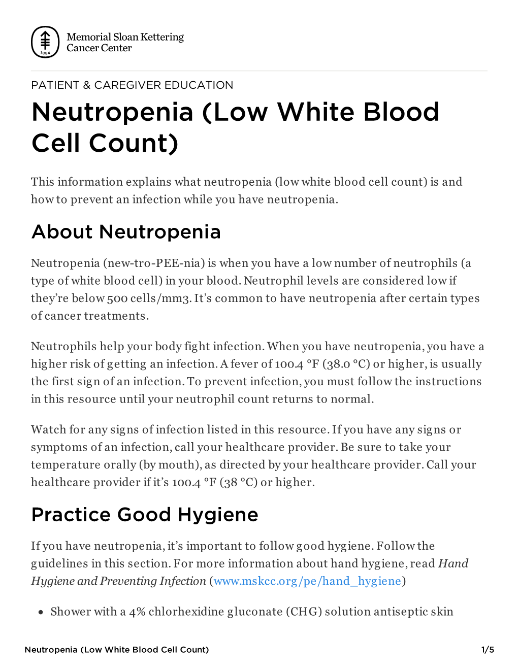 Neutropenia (Low White Blood Cell Count)