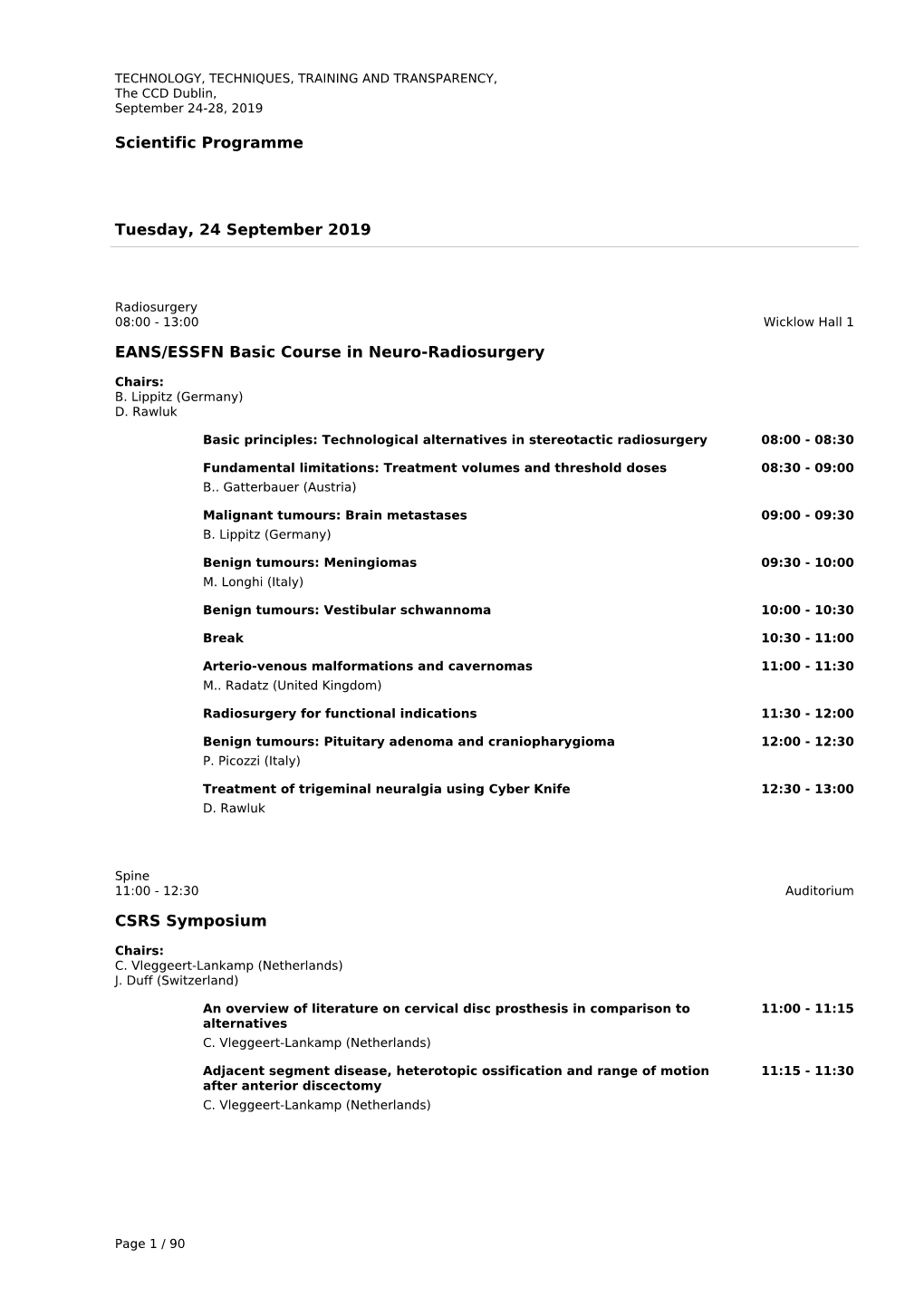 Scientific Programme Tuesday, 24 September 2019 EANS/ESSFN