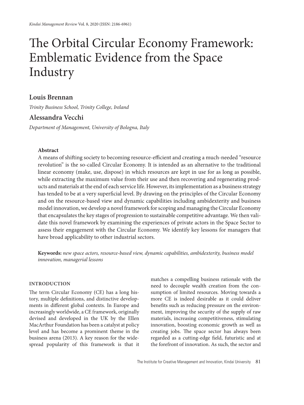 The Orbital Circular Economy Framework: Emblematic Evidence from the Space Industry