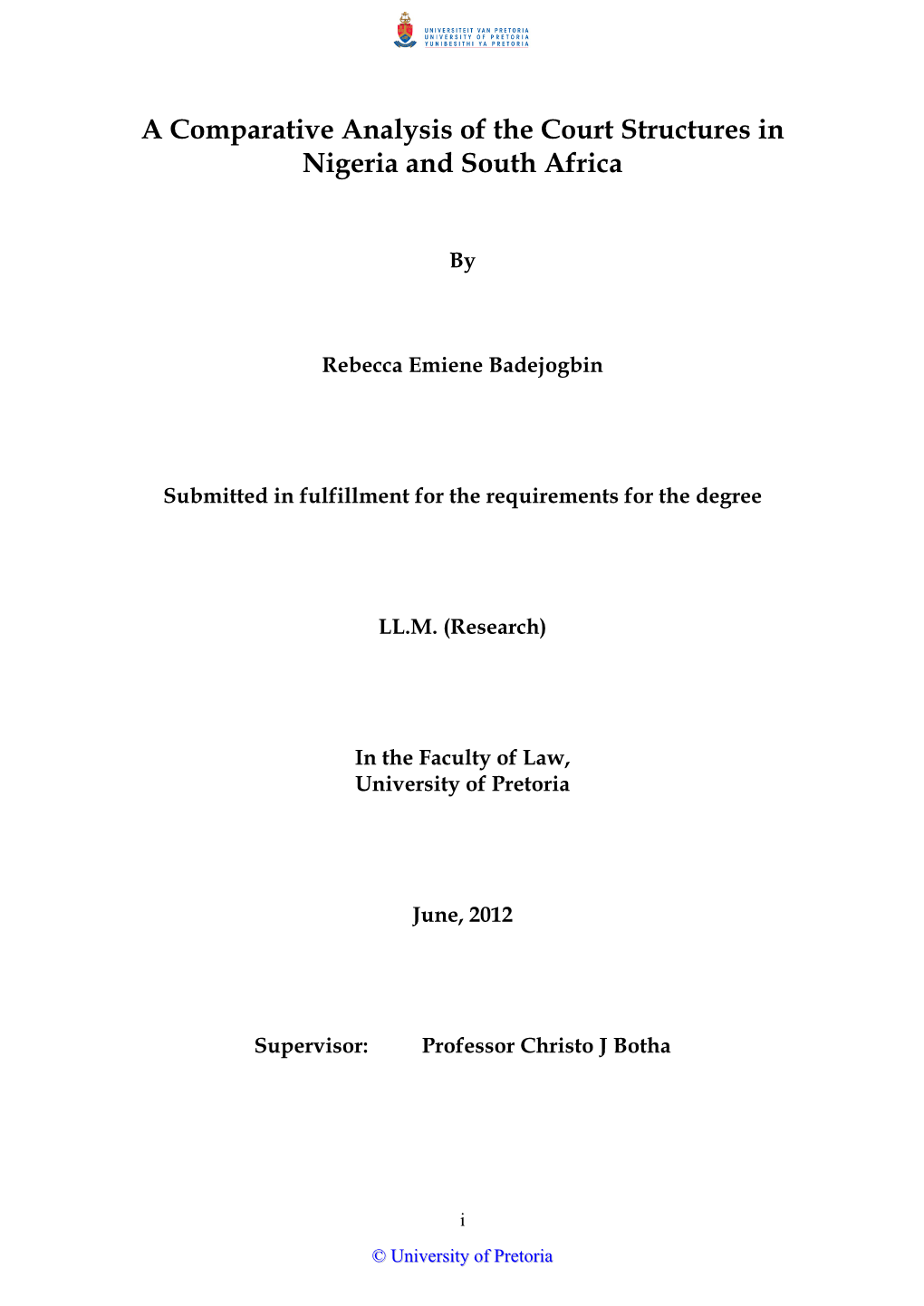 A Comparative Analysis of the Court Structures in Nigeria and South Africa