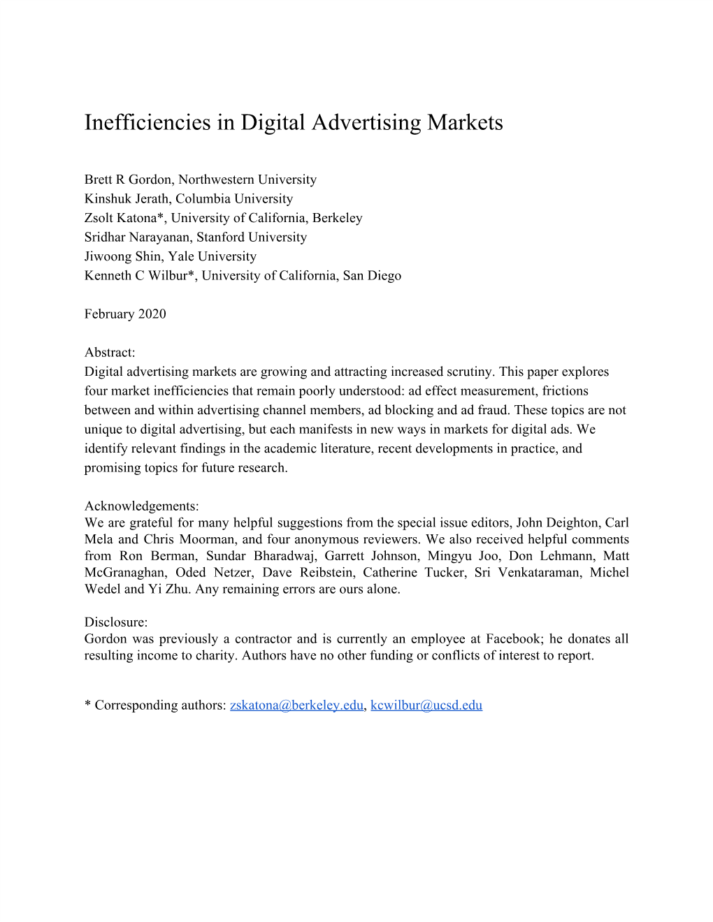 Inefficiencies in Digital Advertising Markets