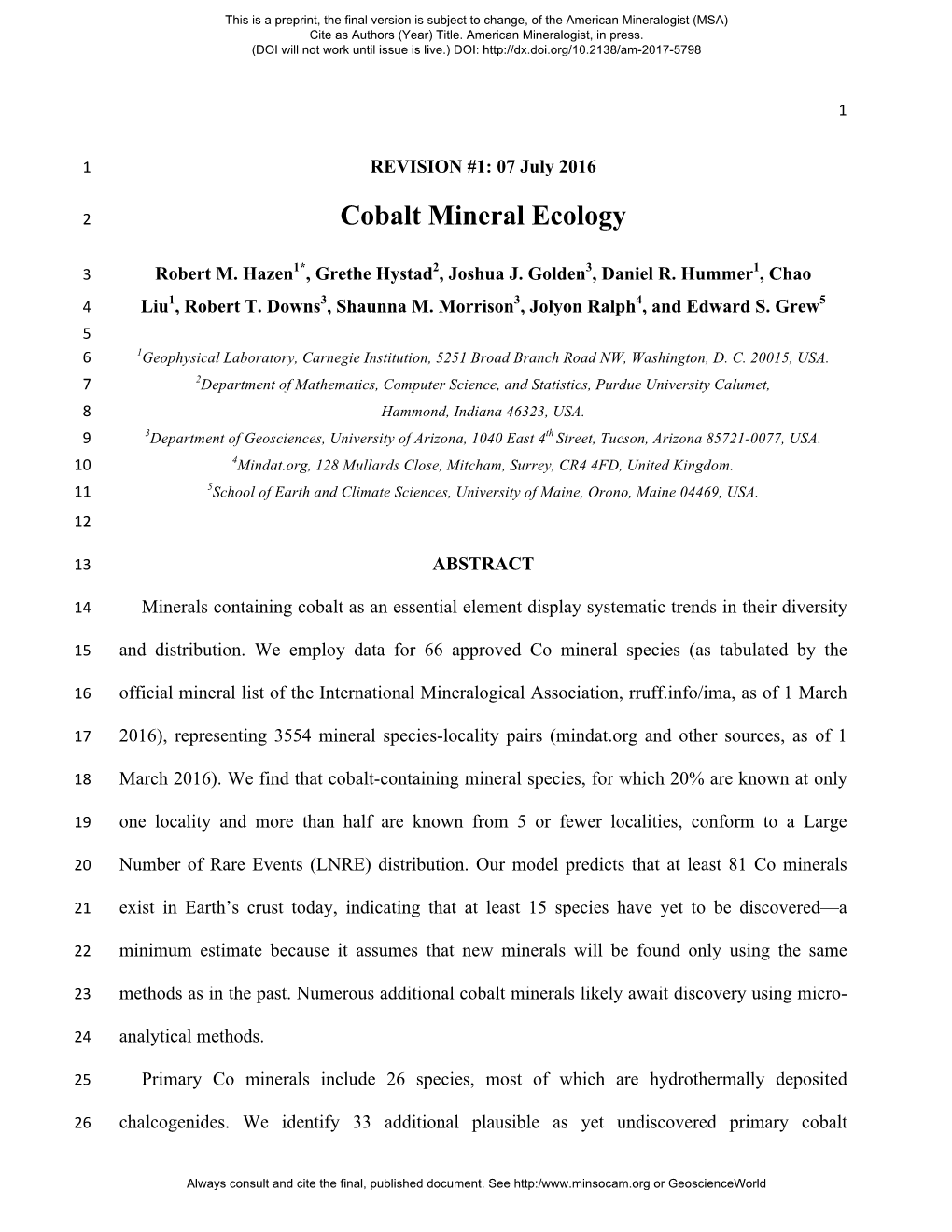 Cobalt Mineral Ecology