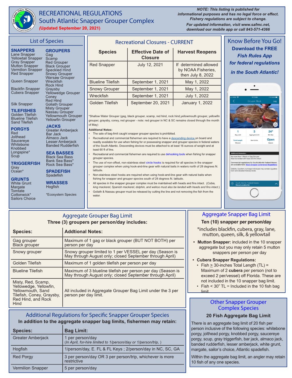 RECREATIONAL REGULATIONS South Atlantic Snapper Grouper