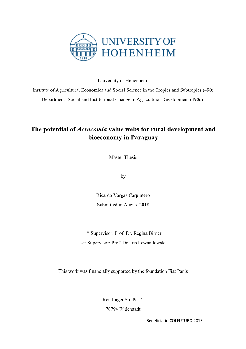 The Potential of Acrocomia Value Webs for Rural Development and Bioeconomy in Paraguay