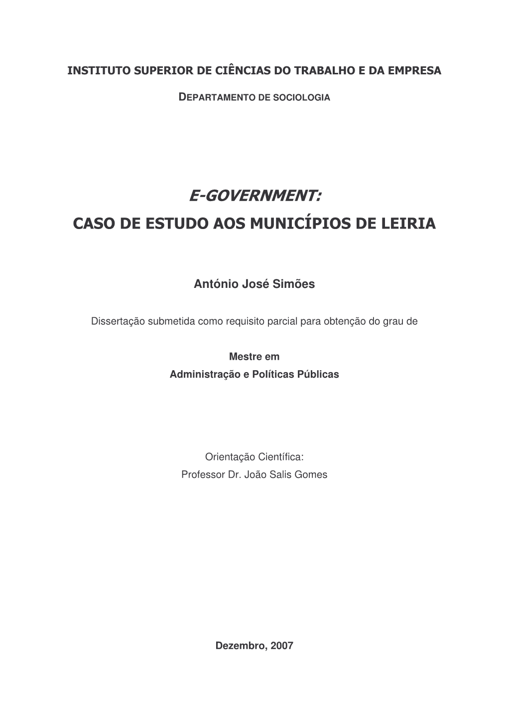 Egovernment Caso De Estudo Aos Municipios De Leiria