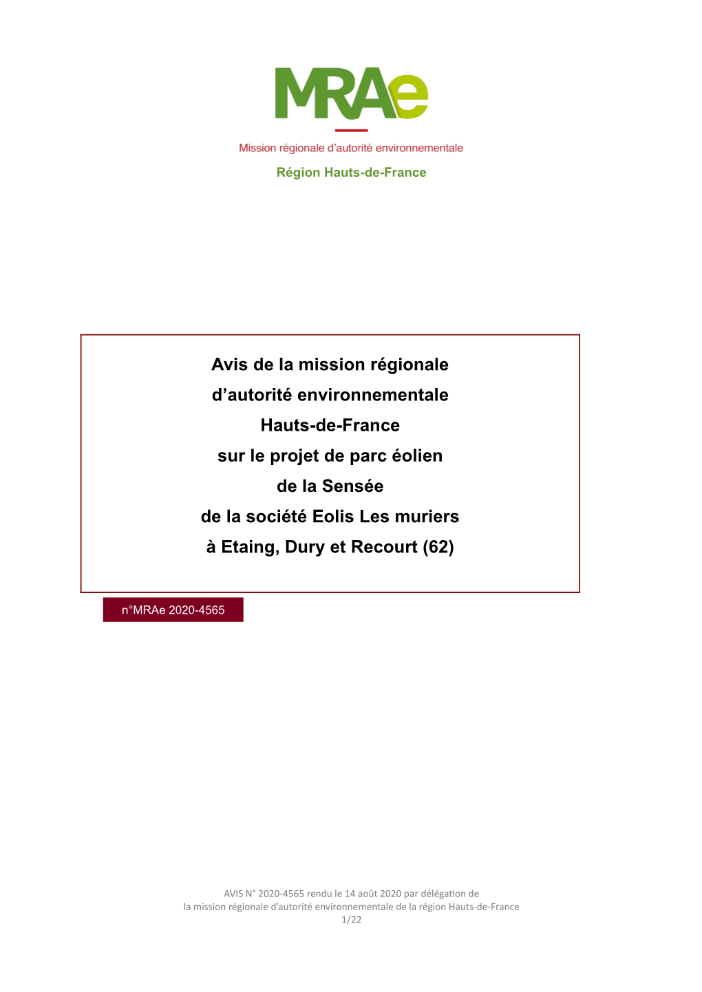 Avis De La Mission Régionale D'autorité Environnementale