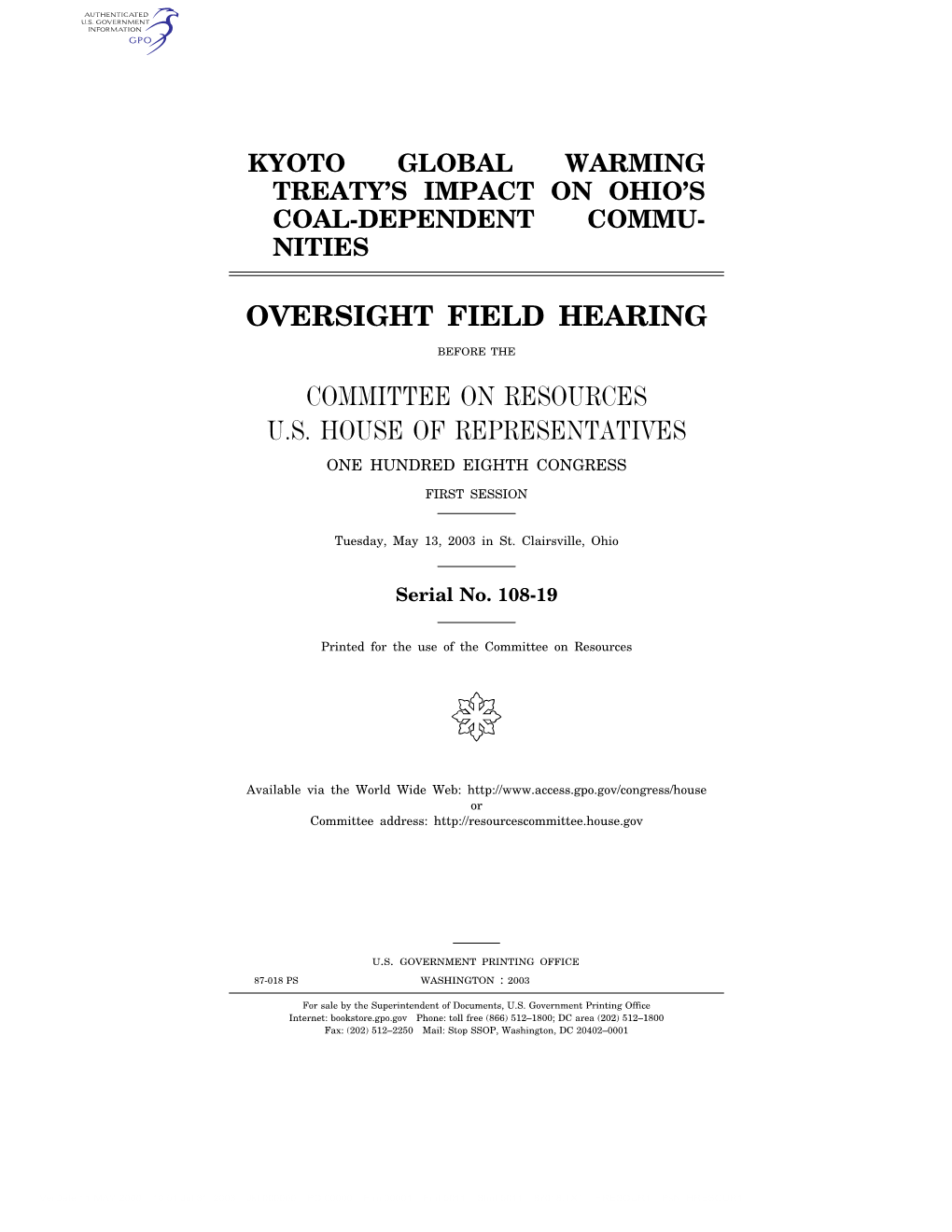 Oversight Field Hearing Committee on Resources