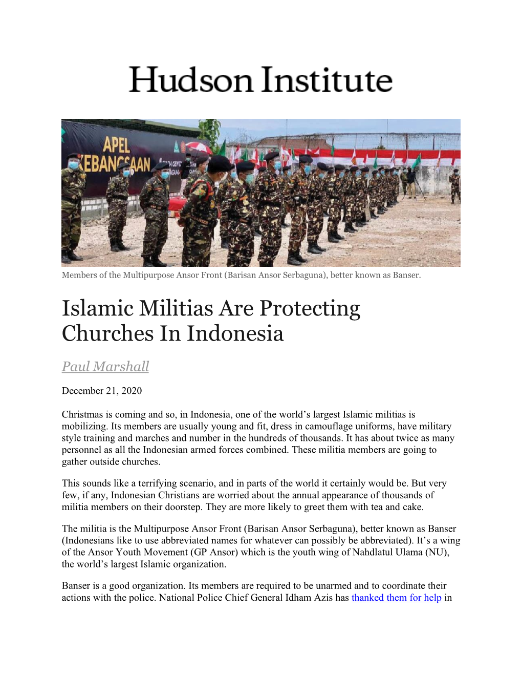Islamic Militias Are Protecting Churches in Indonesia