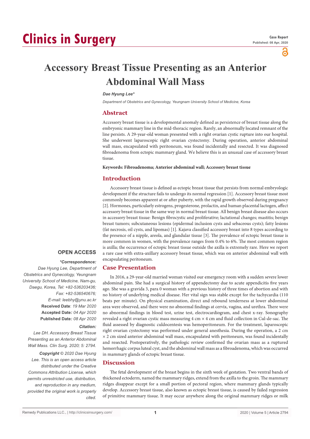 Accessory Breast Tissue Presenting As an Anterior Abdominal Wall Mass