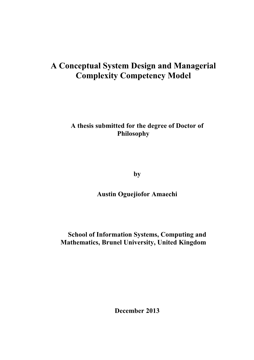 A Conceptual System Design and Managerial Complexity Competency Model