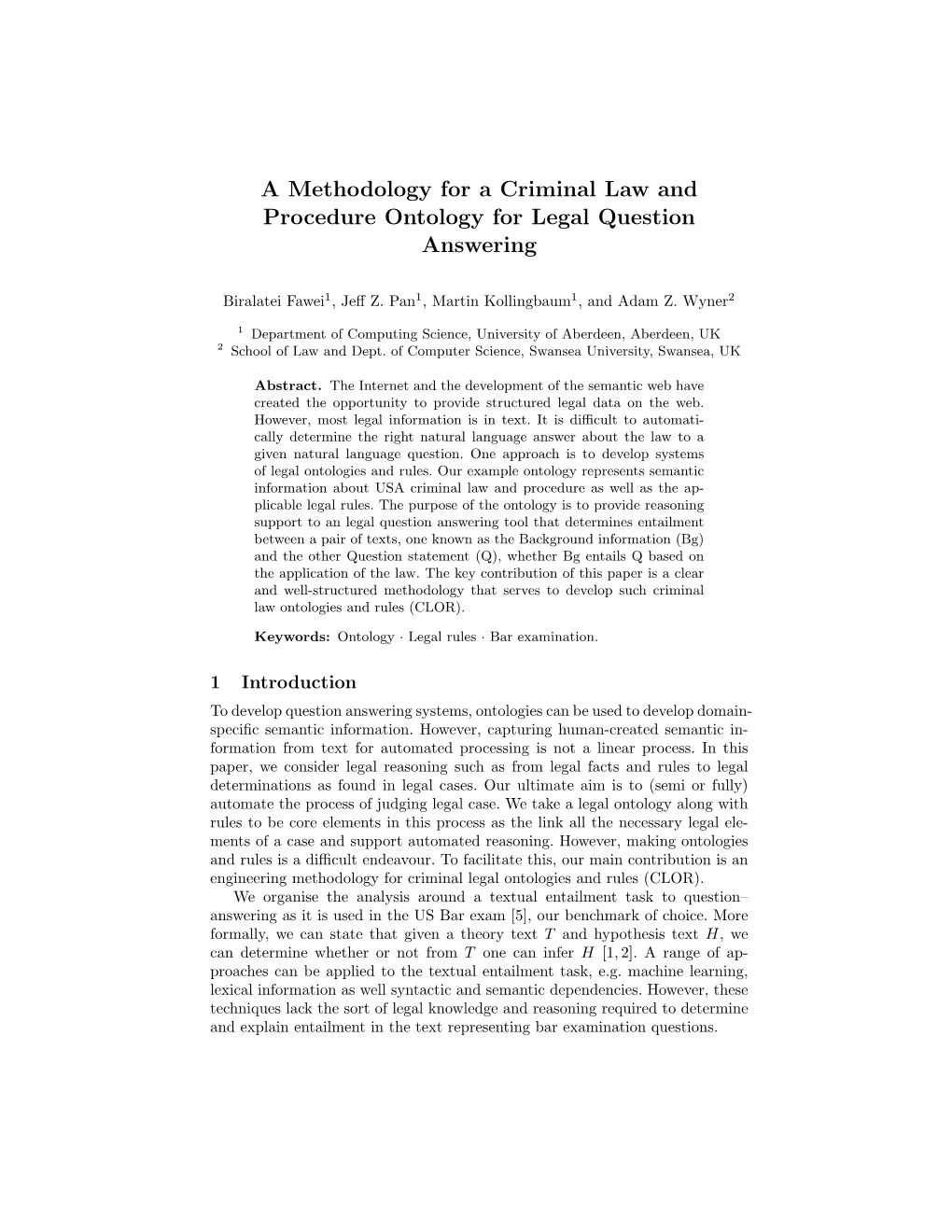 A Methodology for a Criminal Law and Procedure Ontology for Legal Question Answering