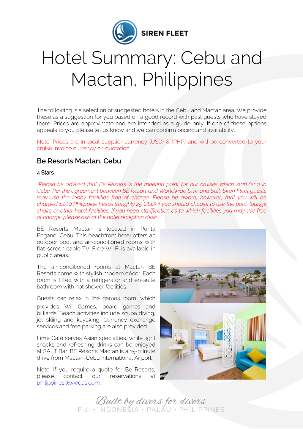 Hotel Summary: Cebu and Mactan, Philippines