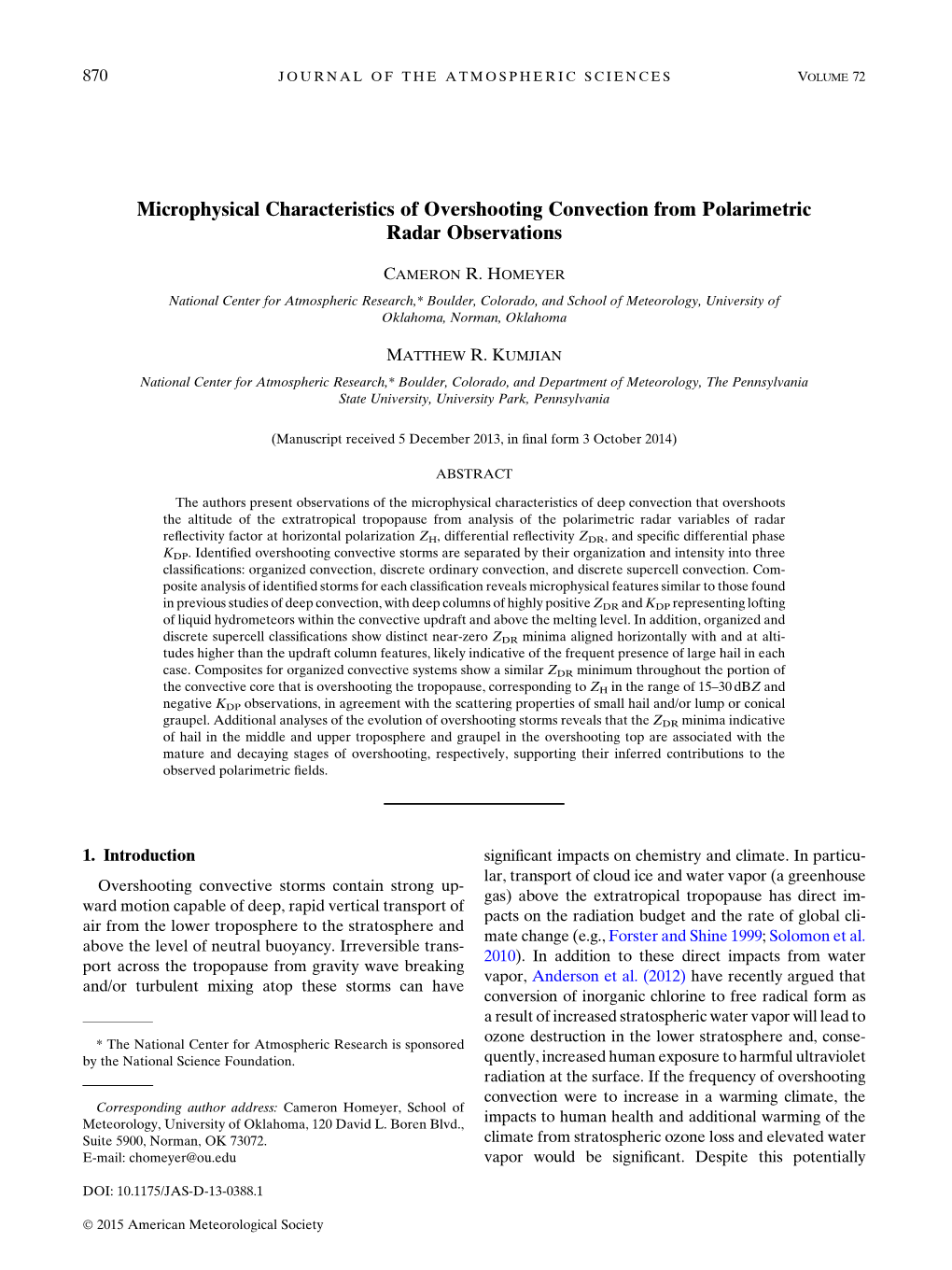 Microphysical Characteristics of Overshooting Convection from Polarimetric Radar Observations