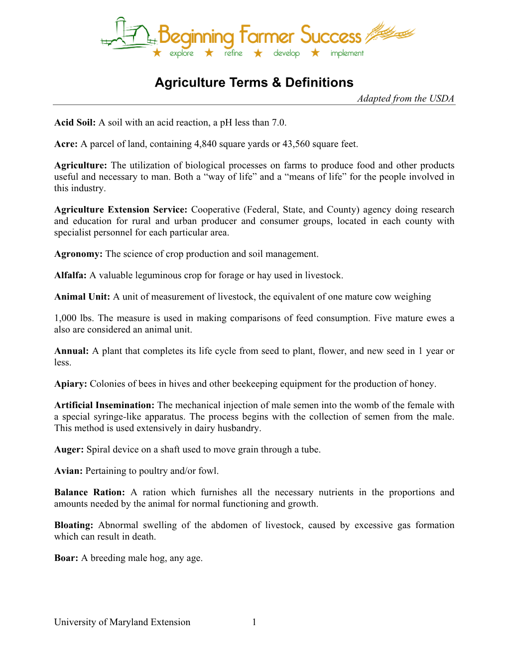 Agriculture Terms & Definitions