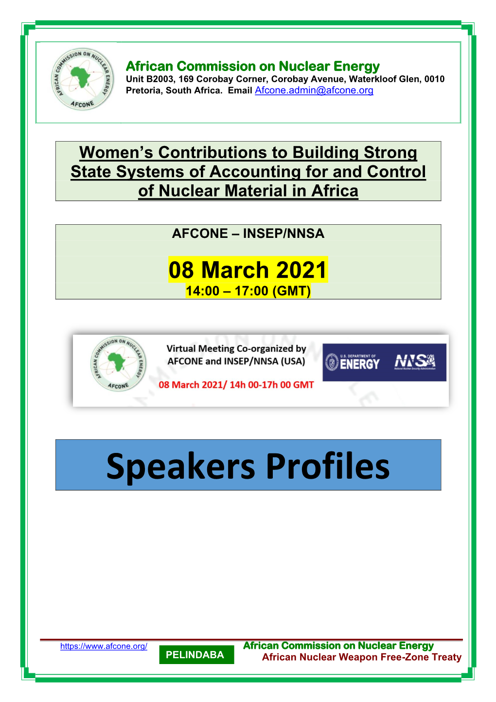 AFCONE INSEP Webinar Women in NSG 08 March 2021 Speakers Profile