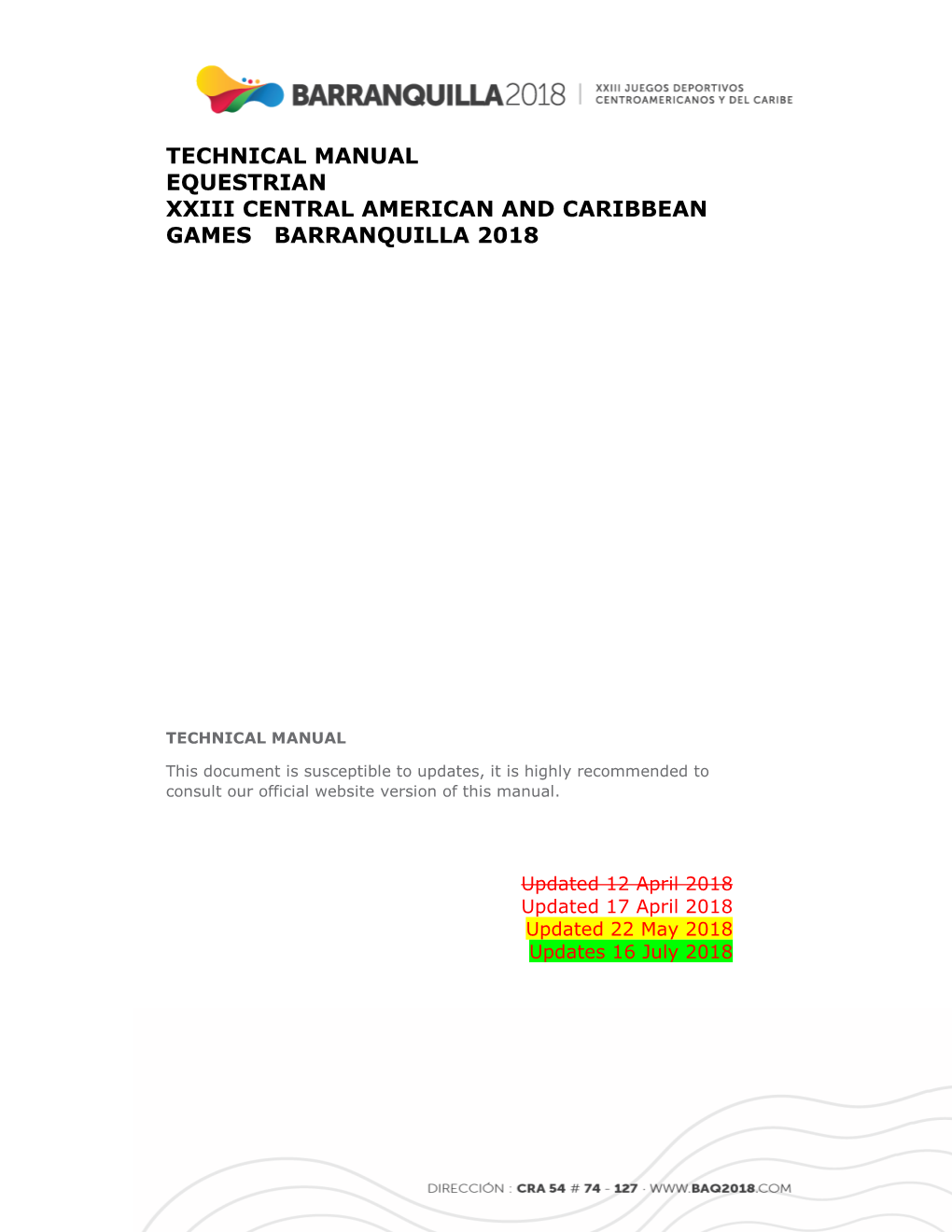 Technical Manual Equestrian Xxiii Central American and Caribbean Games Barranquilla 2018