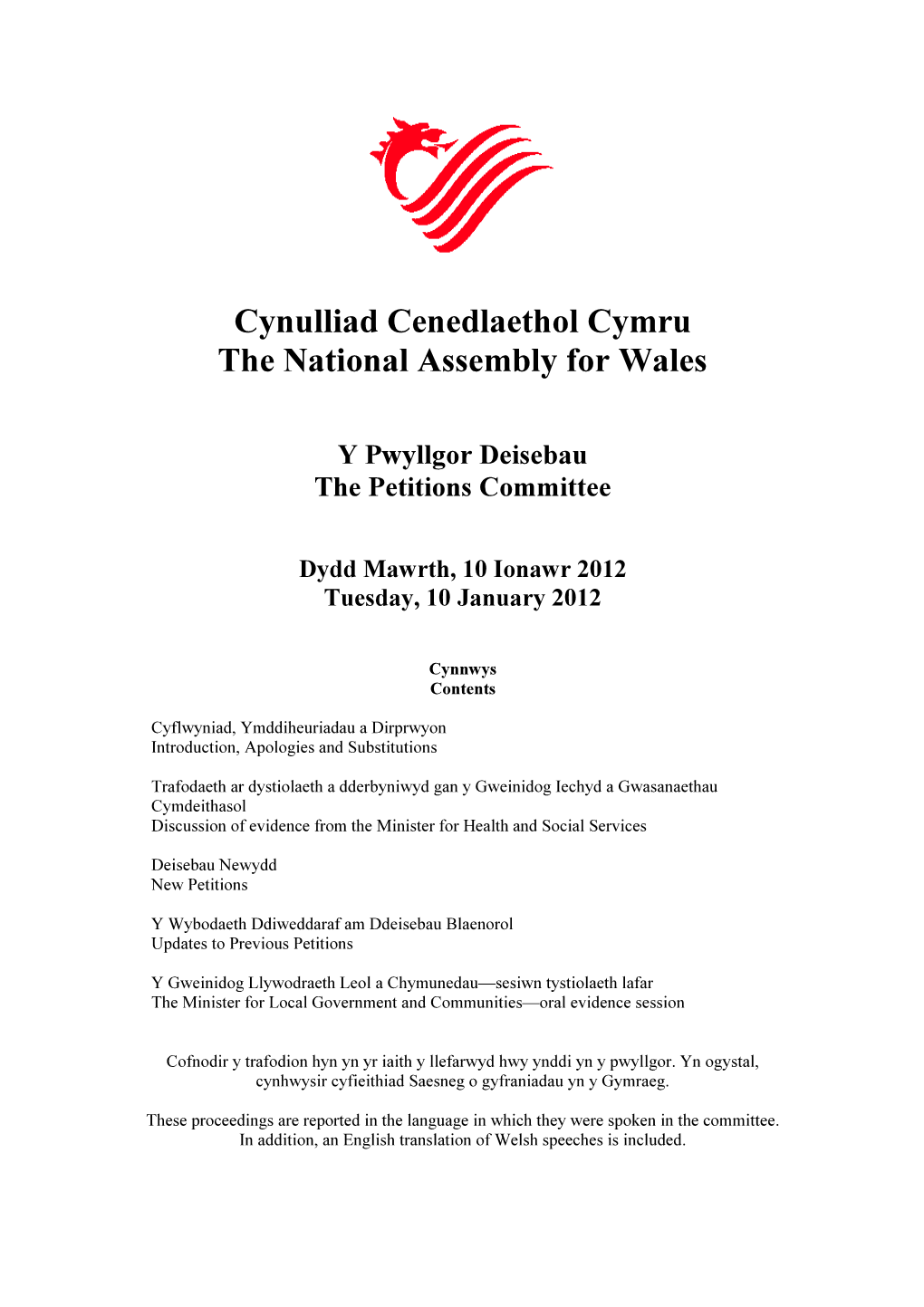 Cynulliad Cenedlaethol Cymru the National Assembly for Wales