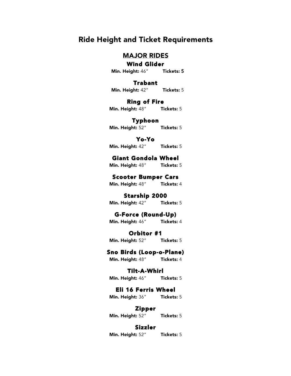 Ride Height and Ticket Requirements