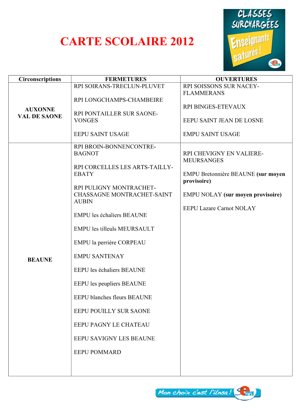 Carte Scolaire 2012