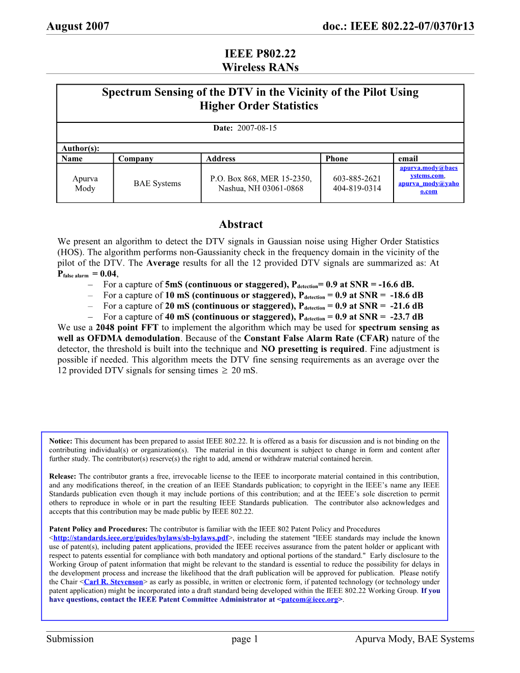 IEEE P802.22 Wireless Rans s1