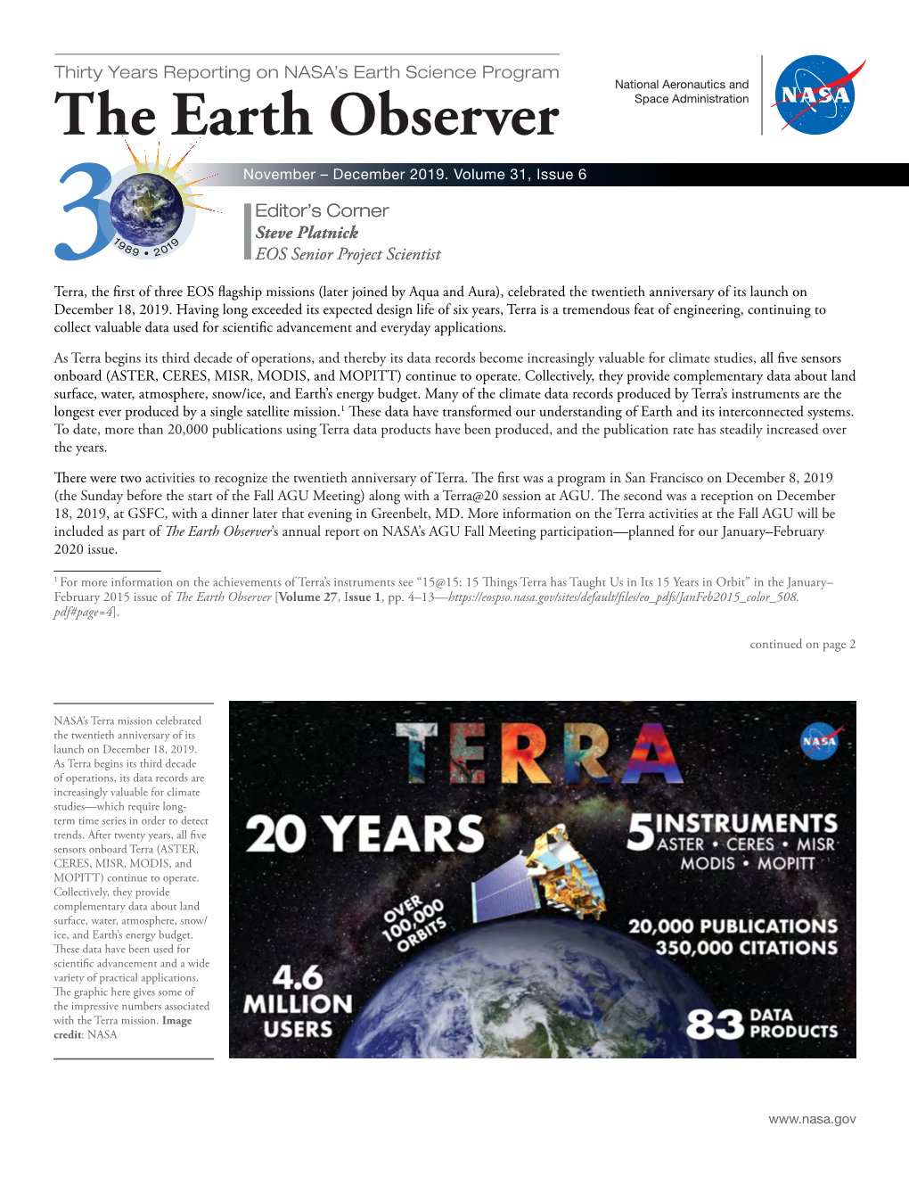 The Earth Observer November - December 2019 Volume 31, Issue 6