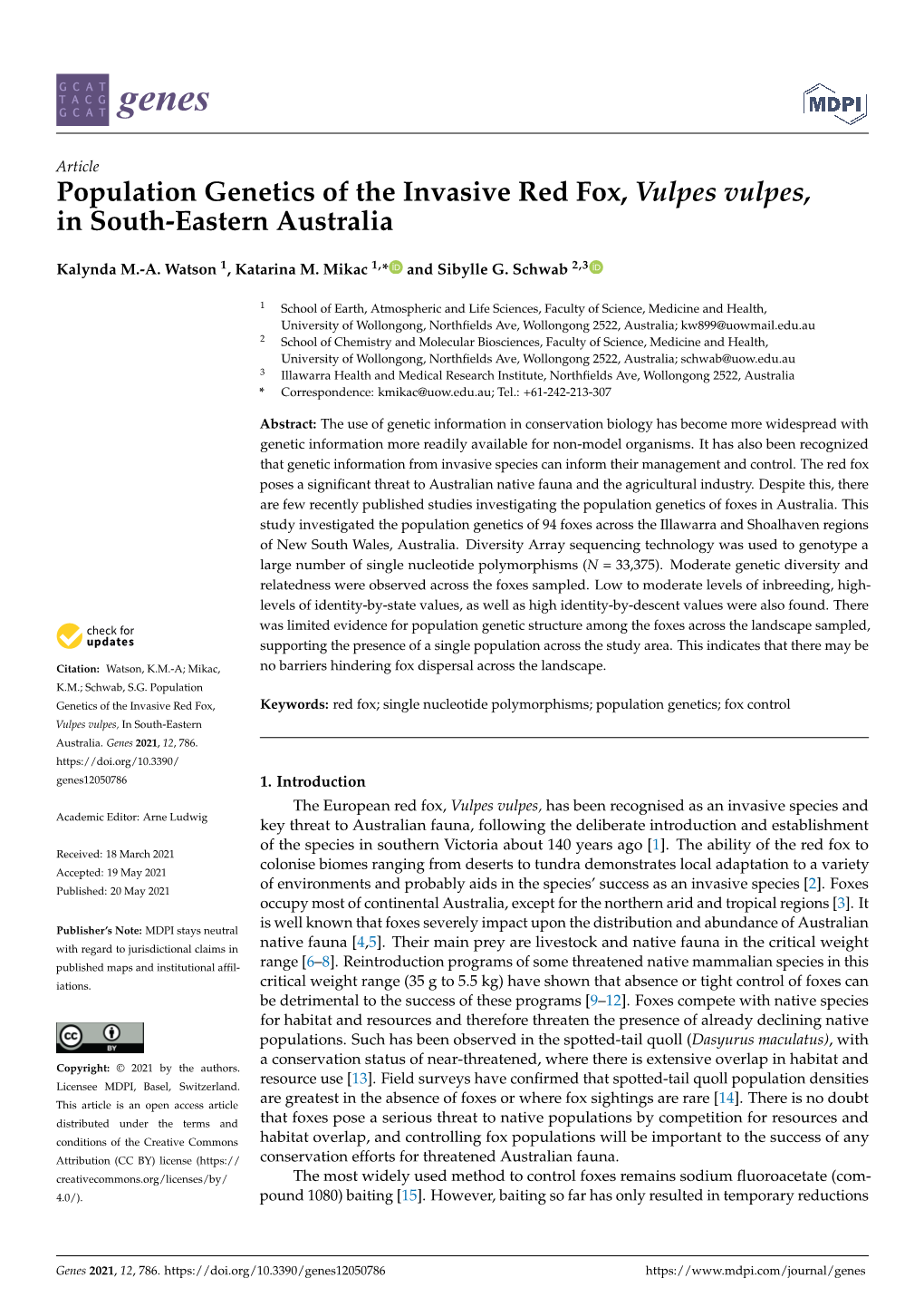 Population Genetics of the Invasive Red Fox, Vulpes Vulpes, in South-Eastern Australia