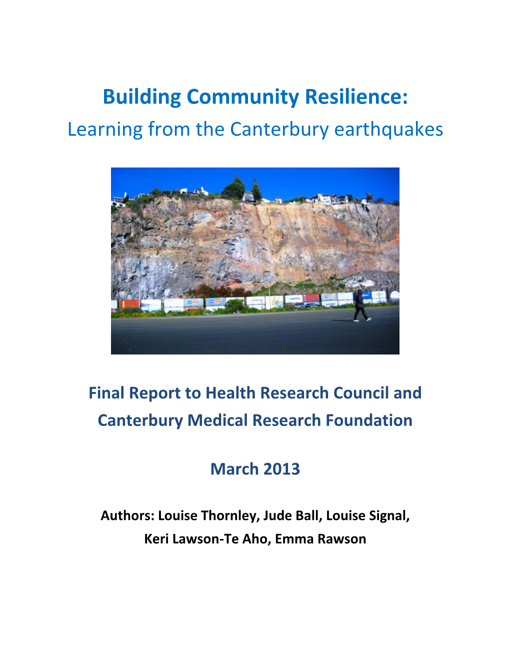 Building Community Resilience: Learning from the Canterbury Earthquakes