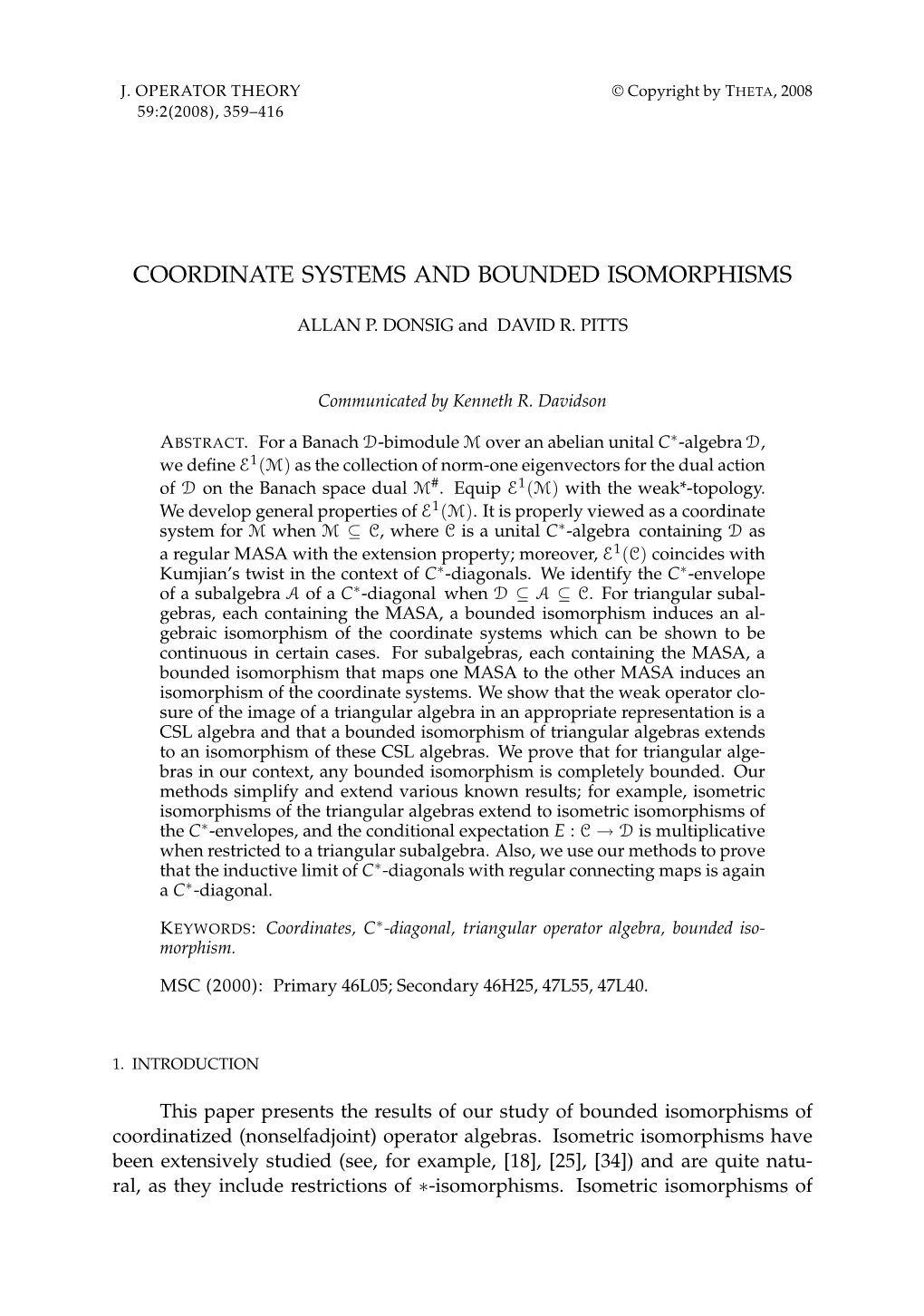 Coordinate Systems and Bounded Isomorphisms