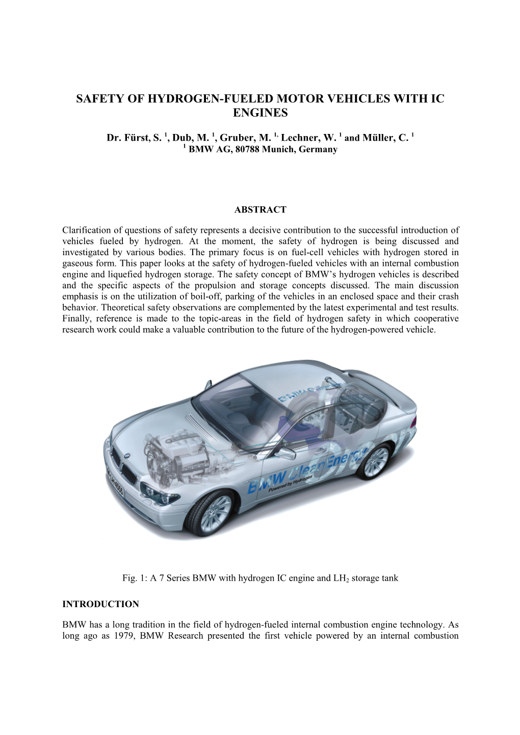 Safety of Hydrogen-Fueled Motor Vehicles with Ic Engines