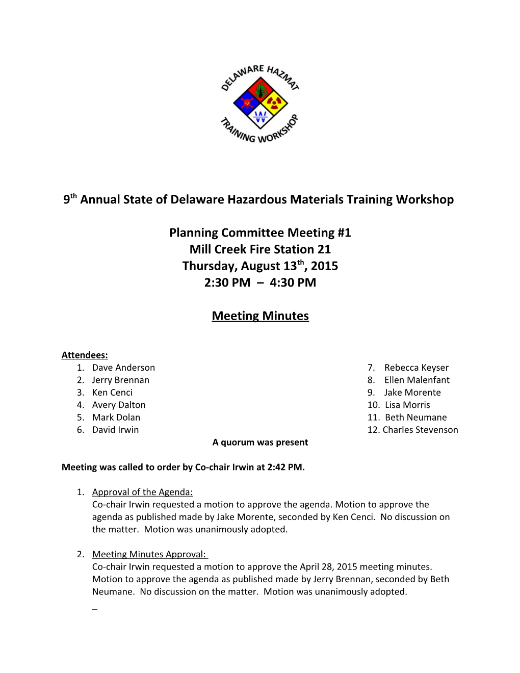 9Th Annual State of Delaware Hazardous Materials Training Workshop