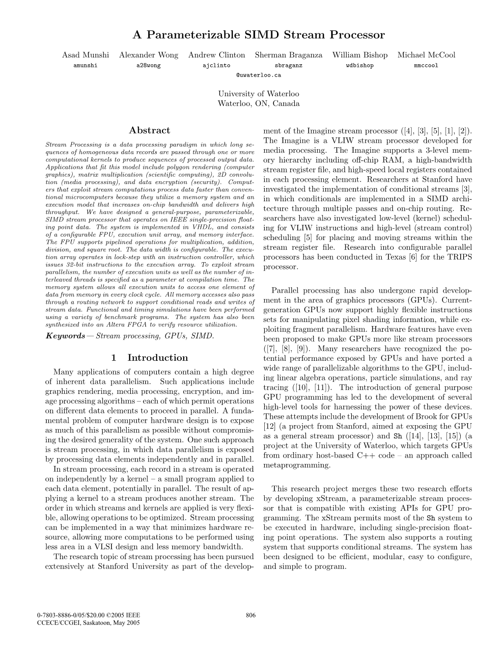 A Parameterizable SIMD Stream Processor