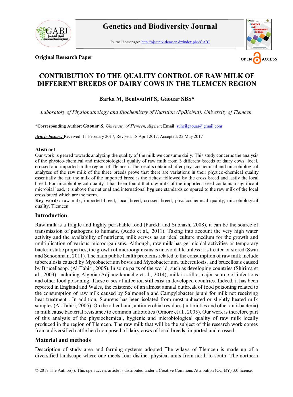 Genetics and Biodiversity Journal