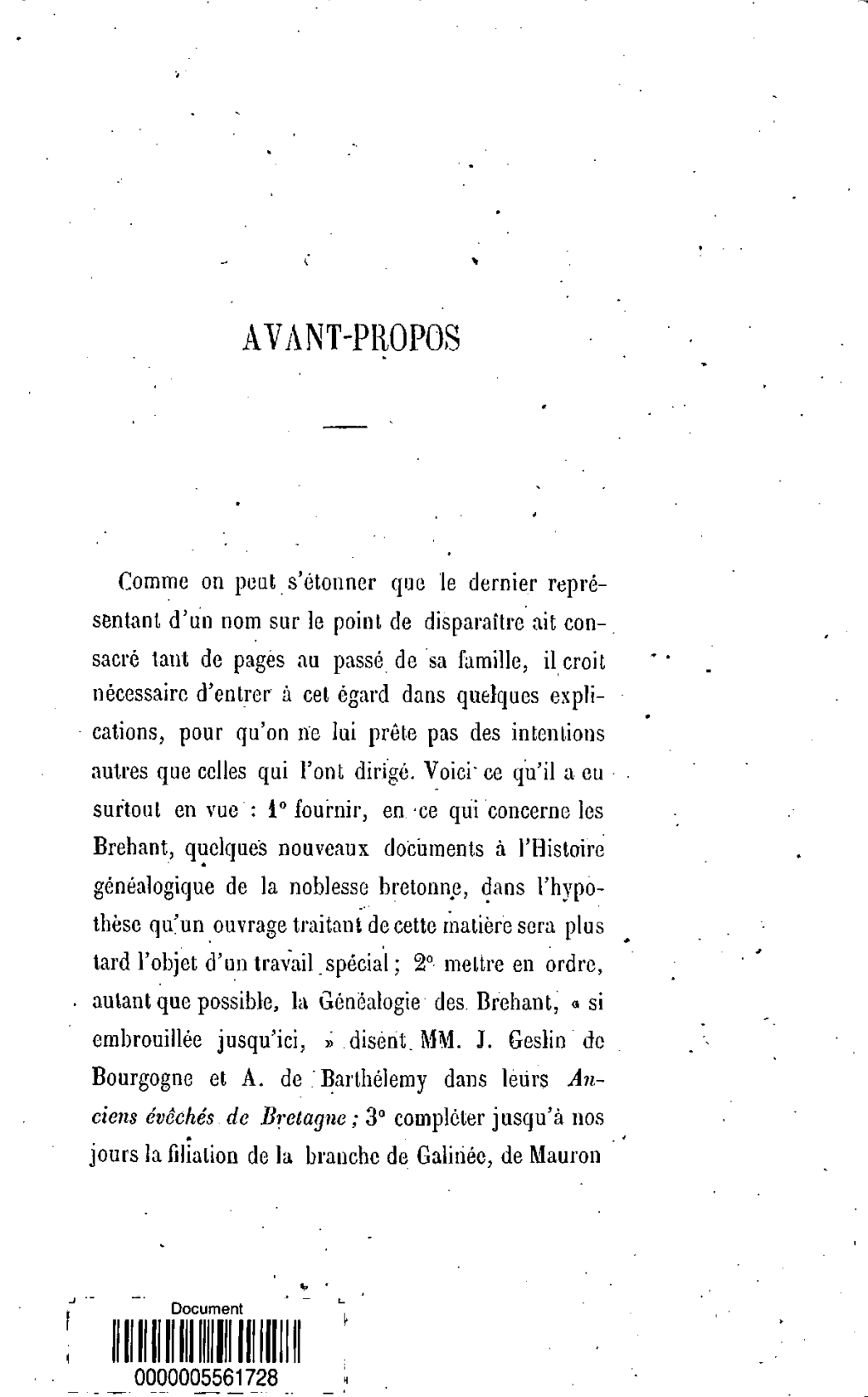 Supplement a La Genealogie De La Maison De Brehant En Bretagne