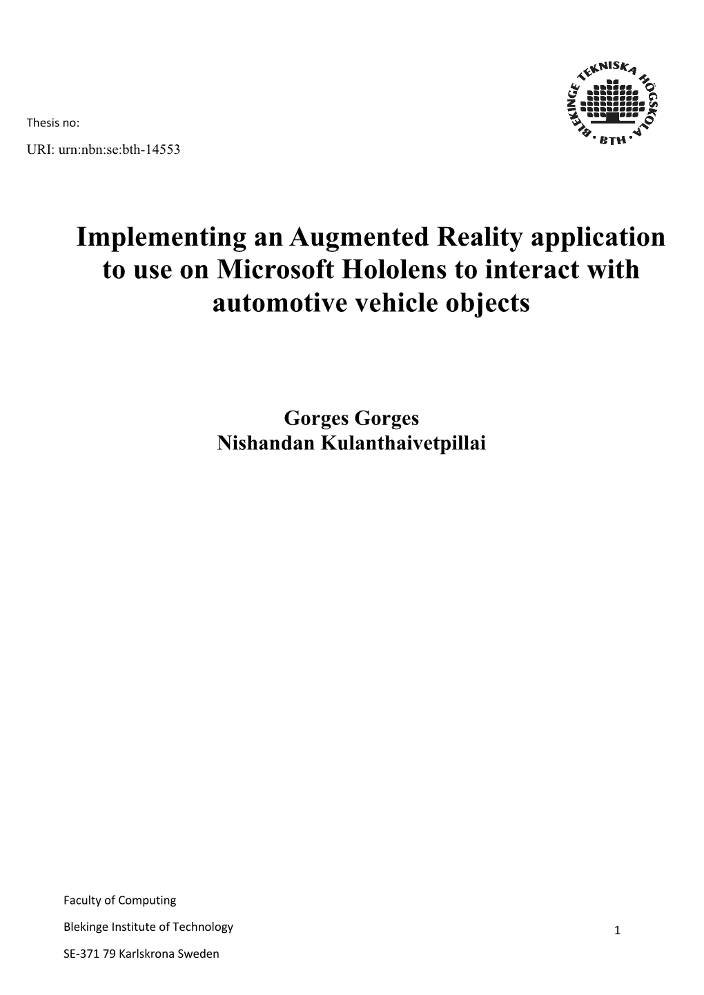 Implementing an Augmented Reality Application to Use on Microsoft Hololens to Interact with Automotive Vehicle Objects