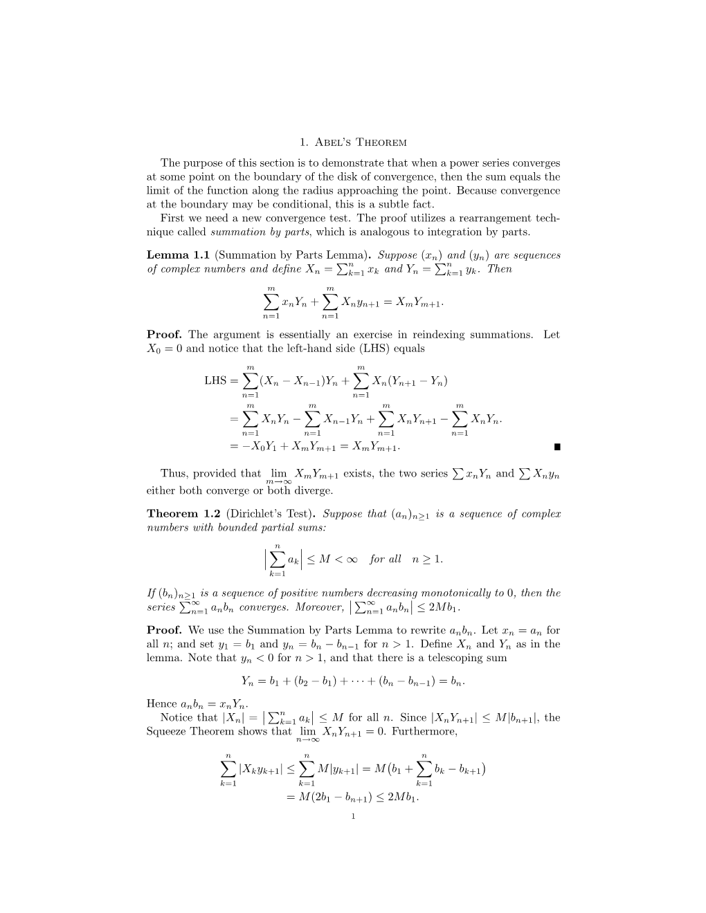 1. Abel's Theorem the Purpose of This Section Is to Demonstrate That When